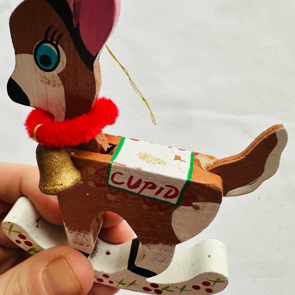 Vintage Hand Painted Santa's Reindeer "Cupid" Rocking Horse Christmas Ornament - Picture 8 of 8